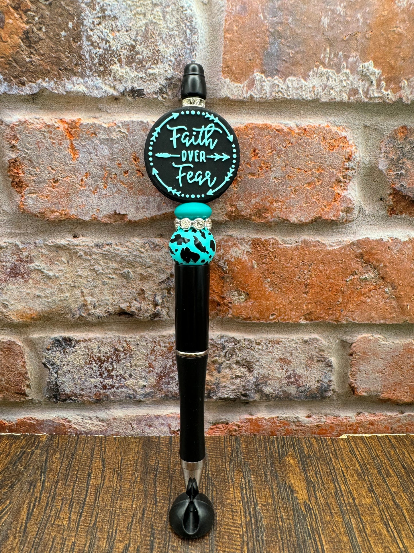 Faith over Fear teal leopard pen